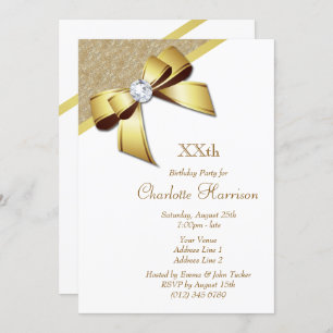 Classy Romantic Gold & White Birthday Party Invitation
