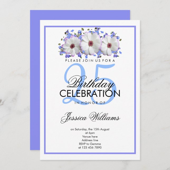 Classy Romantic White Flowers Birthday Invitation (Front/Back)