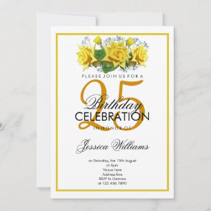 Classy Romantic Yellow Roses Birthday Invitation