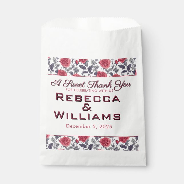 Classy Rose Garden Themed Wedding Favour Bag (Front)