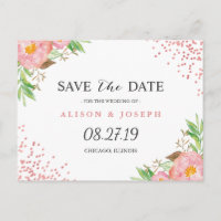 Classy Rose Gold Dots Floral Wedding Save the Date