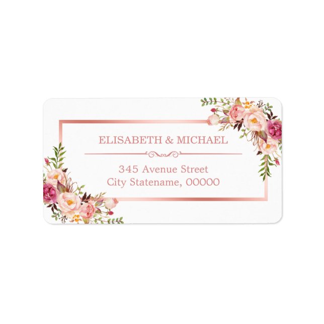 Classy Rose Gold Frame Elegant Floral Decor Label (Front)