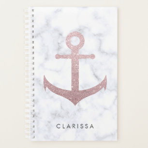 Classy rose gold glitter anchor & white marble planner