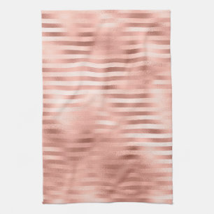Classy Rose Gold horizontal stripes Tea Towel