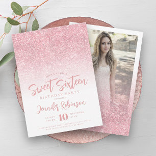 Classy Rose Gold Sparkle Glitter Photo Sweet 16   Invitation