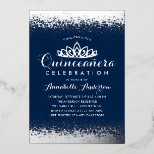 Classy Royal Blue Quinceañera Silver Tiara Glitter