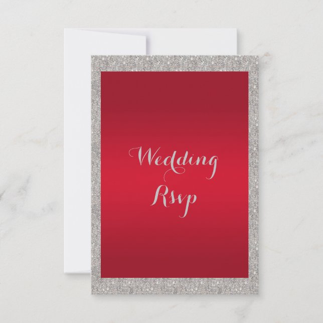 Classy Ruby Red & Sparkly Bauble Christmas Wedding RSVP Card (Front)