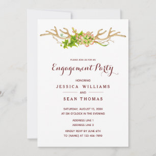 Classy Rustic Antlers & Wildflowers Engagement Invitation