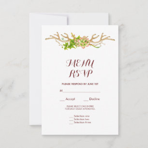 Classy Rustic Antlers & Wildflowers Menu RSVP