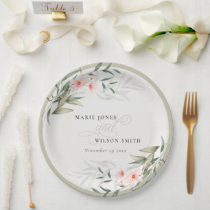 Classy Rustic Blush Greenery Floral Bunch Wedding Paper Plate