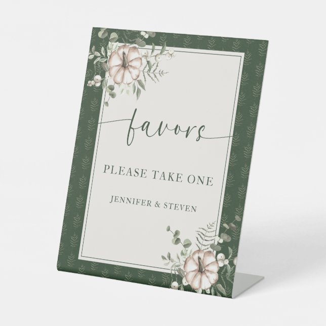 Classy Rustic Fall Pumpkins Wedding Favours Sign (Front)