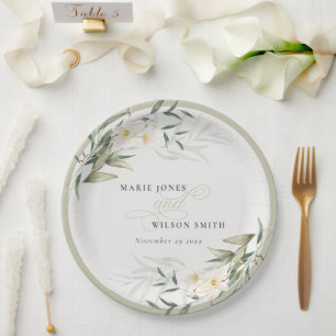 Classy Rustic White Greenery Floral Bunch Wedding Paper Plate