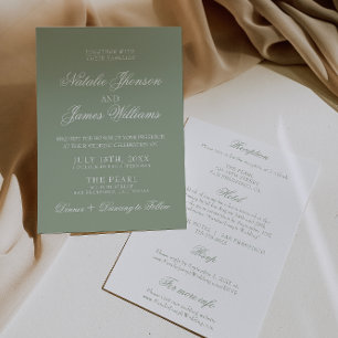 Classy Sage Green Luxury Boho All In One Wedding Invitation