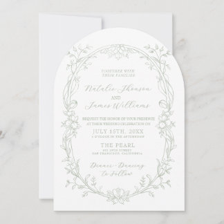 Classy Sage Green Old Money Arched Photo Wedding Invitation