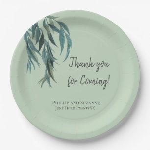 Classy Sage Green Willow Branch Botanical Wedding Paper Plate