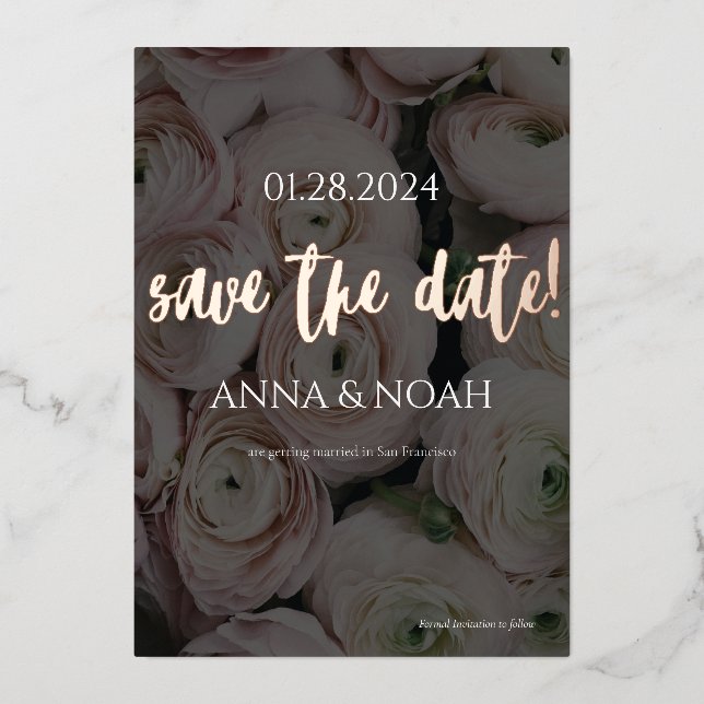 Classy Save The Date Rose Gold Floral  (Front)