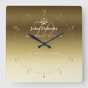 Classy Scales of Justice   Graphic Gold Metallic Square Wall Clock