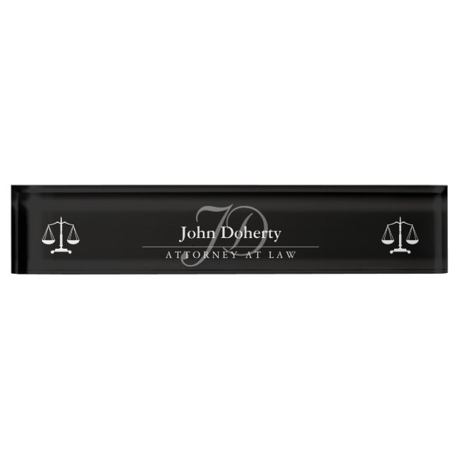 Classy Scales of Justice | White Black Nameplate (Front)