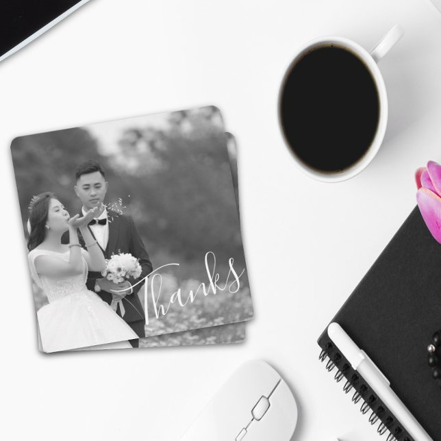 Classy Script Black/White Wedding Thanks Photo Sav Save The Date (Creator Uploaded)