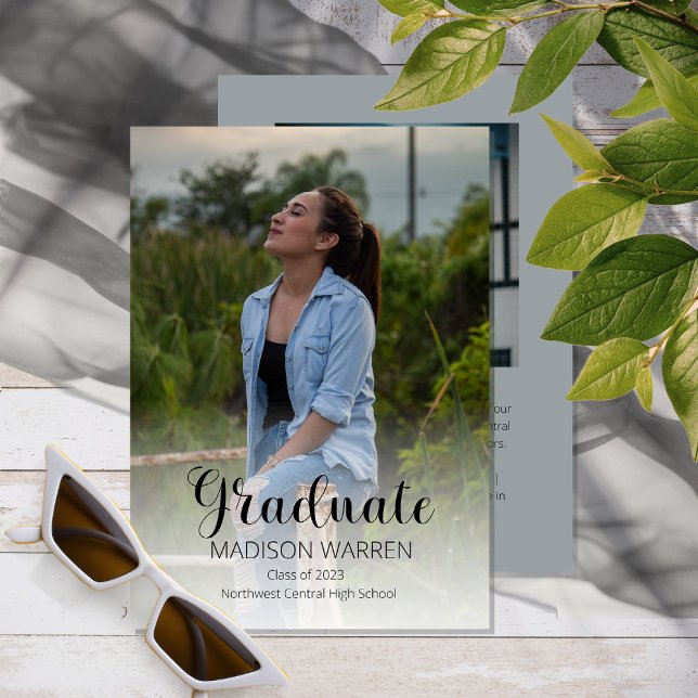 Classy Script Graduate Two Photo Graduation Grey Invitation (Creator Uploaded)