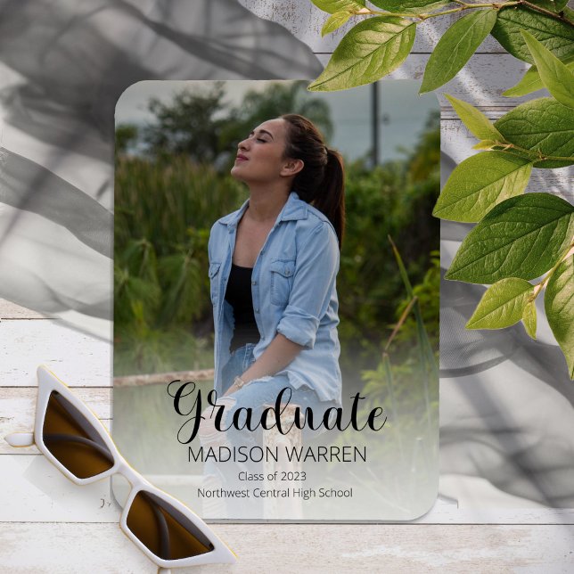 Classy Script Graduate Two Photo Graduation Magnet (Creator Uploaded)