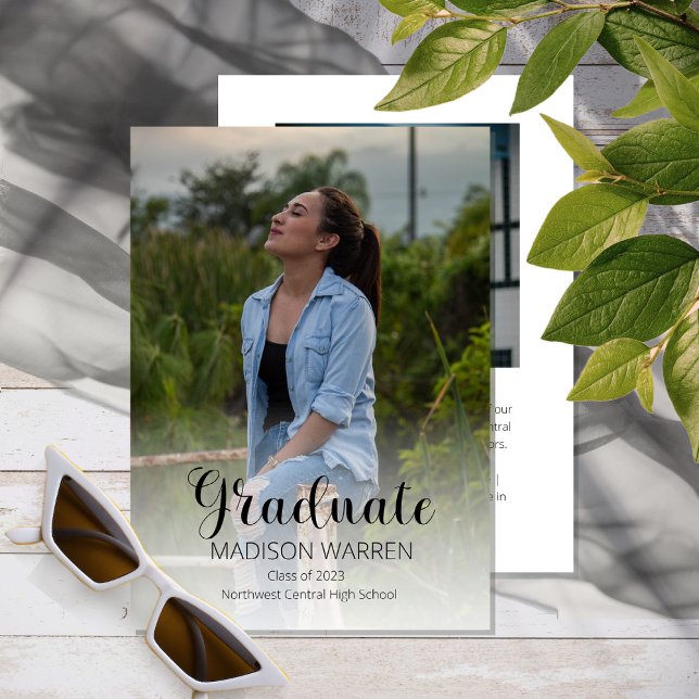 Classy Script Graduate Two Photo Graduation White Invitation (Creator Uploaded)