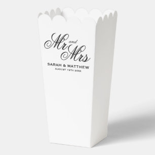 Classy script Mr and Mrs wedding party popcorn Favour Box