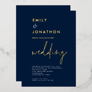 Classy Script Navy Gold Wedding Real