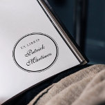 Classy Script Typography Ex Libris Custom Name Rubber Stamp<br><div class="desc">Classy Script Typography Ex Libris Custom Name Wooden Stamp. Beautiful stamp featuring "ex libris" with your custom name in script typography to personalise your library books. Sign off in style using our design, click the personalise button to add your own details, and make this beautiful stamp yours, it will last...</div>