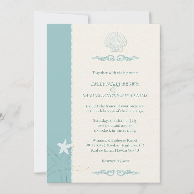 Classy Sea Critters Beach Wedding Invitation (Front)