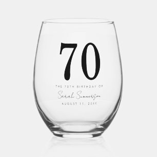 Classy Seventy Name Date 70th Birthday Party Stemless Wine Glass