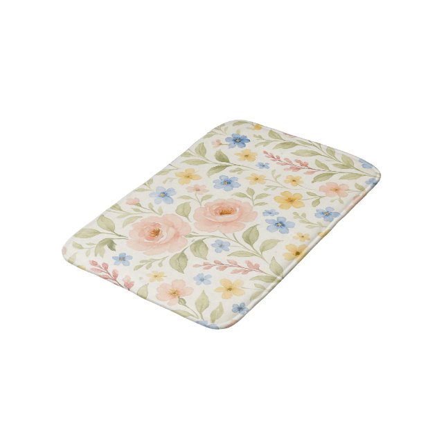 Classy Shabby Chic French Floral Art Pattern Bath Mat (Angled)