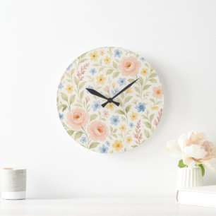 Classy Shabby Chic French Floral Art Pattern Large Clock