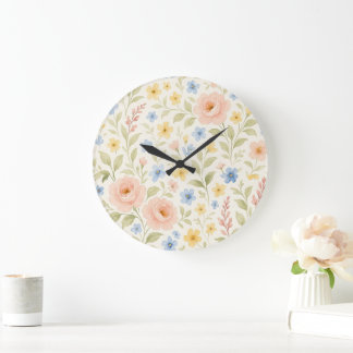 Classy Shabby Chic French Floral Art Pattern Large Clock