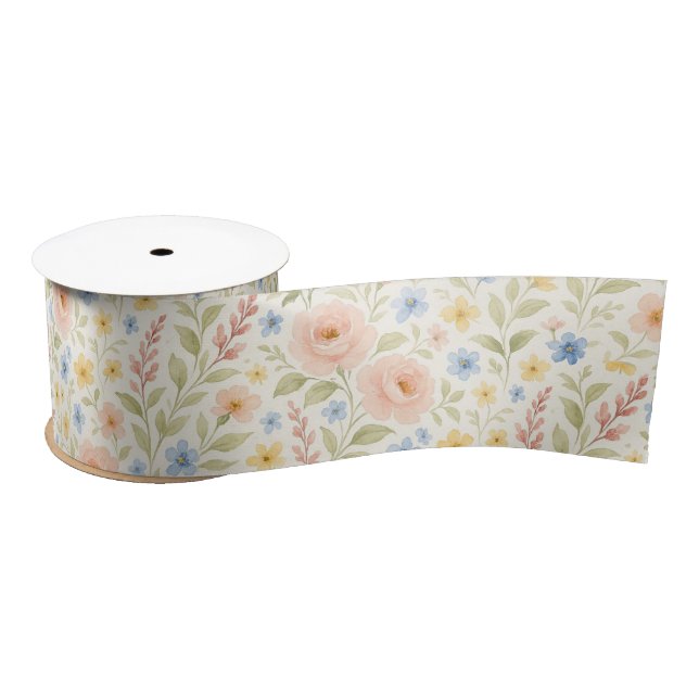 Classy Shabby Chic French Floral Art Pattern Satin Ribbon (Spool)