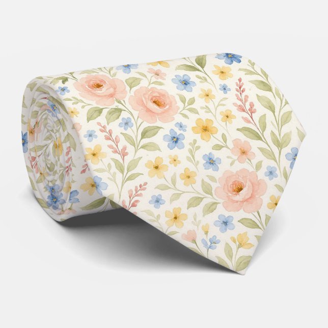Classy Shabby Chic French Floral Art Pattern Tie (Rolled)