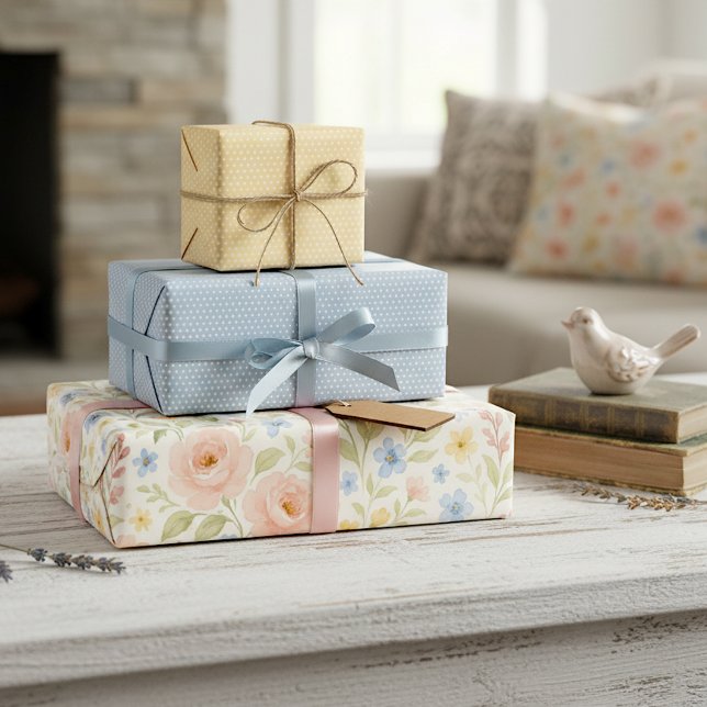 Classy Shabby Chic French Floral Art Pattern Wrapping Paper Sheet (Creator Uploaded)