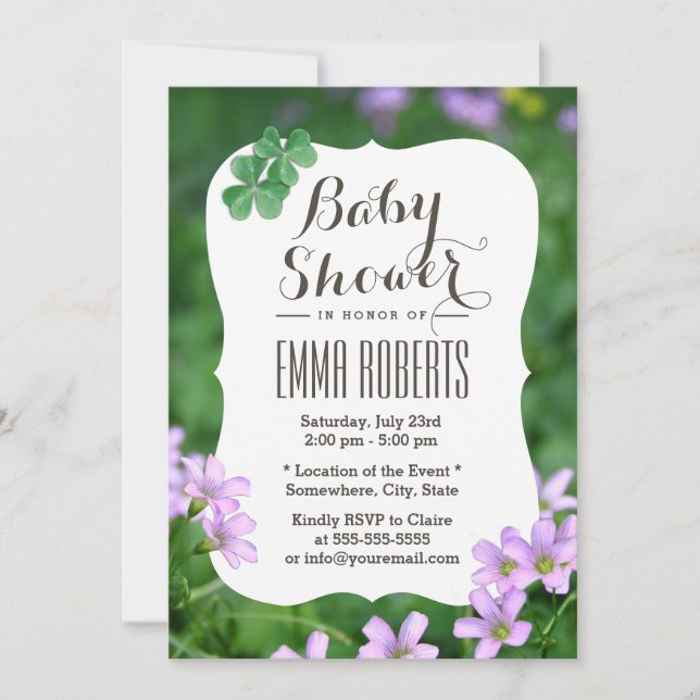 Classy Shamrock Flowers Baby Shower Invitation (Front)