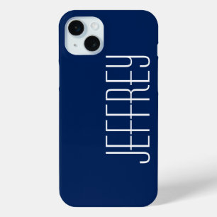 Classy Sharp Dark Blue & White, Custom Jumbo Name iPhone 15 Mini Case