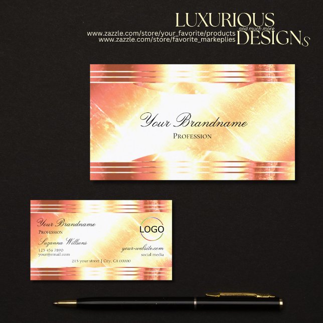 Classy Shimmery Rose Gold with Logo Luxurious Business Card (Creator Uploaded)