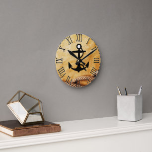 Classy Ship Anchor Boat Rope Gold Colour  Round Clock