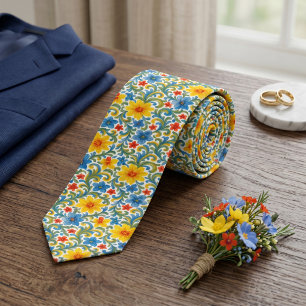 Classy Sicilian Colourful Leaves Floral Art Patter Tie