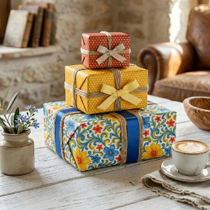 Classy Sicilian Colourful Leaves Floral Art Patter Wrapping Paper Sheet