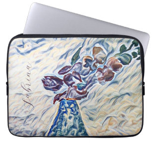Classy Signature Textured Floral Vase Illustration Laptop Sleeve