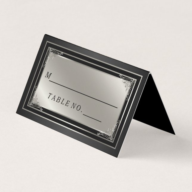 Classy Silver and Black Place Card (Front)