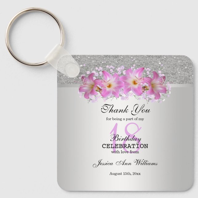 Classy Silver & Belladonna Lilies 18th Birthday   Key Ring (Front)