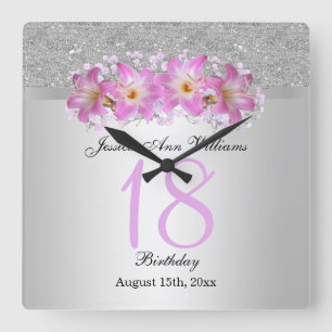 Classy Silver & Belladonna Lilies 18th Birthday   Square Wall Clock