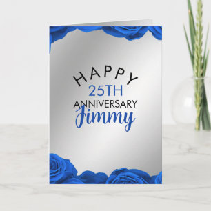 Classy Silver Blue Roses Husband 25th Anniversary Card