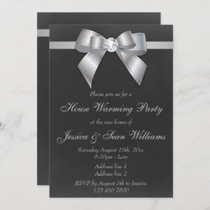 Classy Silver Bow House Warming Party Invitation
