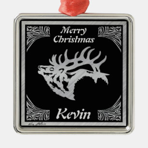 CLASSY SILVER BULL ELK SILHOUETTE METAL ORNAMENT